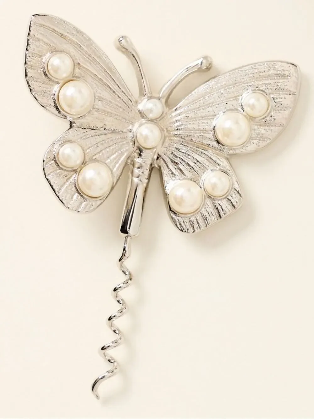 Anthropologie Delphine Butterfly Wine Screw Corkscrew Bottle Opener Pearls